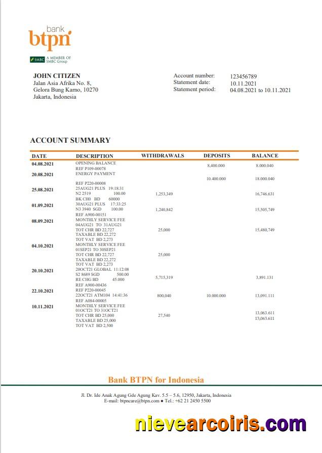 Indonesia BTPN bank statement
